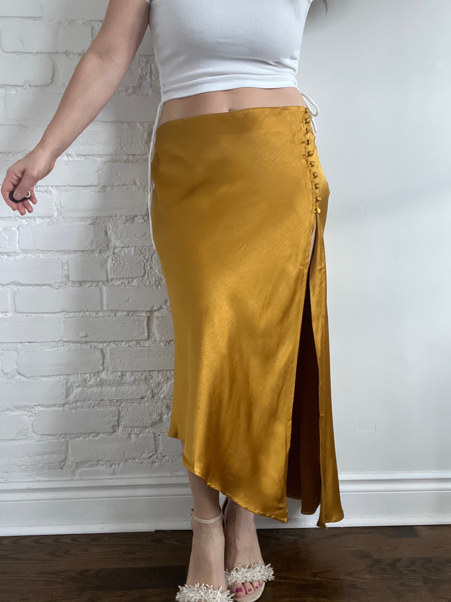 Gold Satin Asymmetrical Skirt - Size XL/XXL