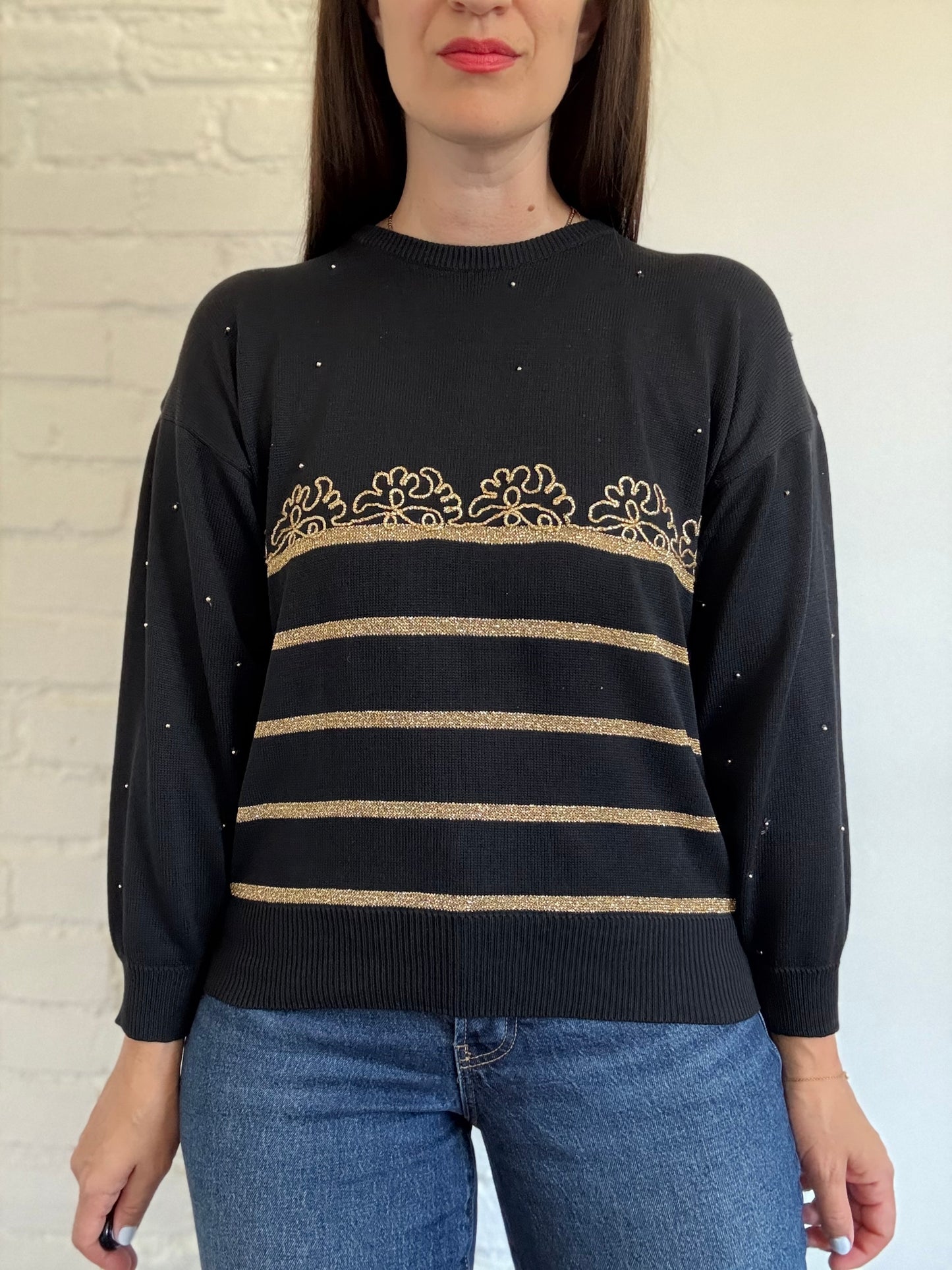 Black n Gold Knit Sweater - Size S/M