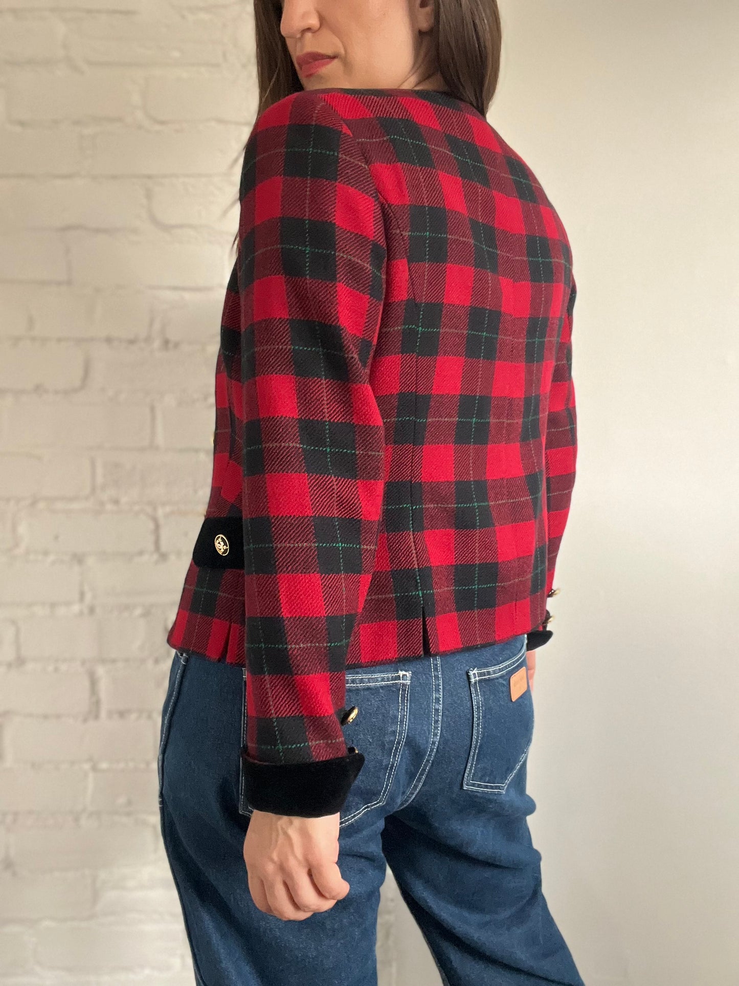 Red & Black Plaid Blazer - M