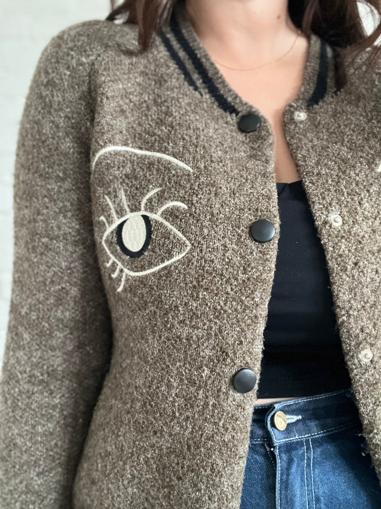 Winking Eyes Bomber Sweater - Size M