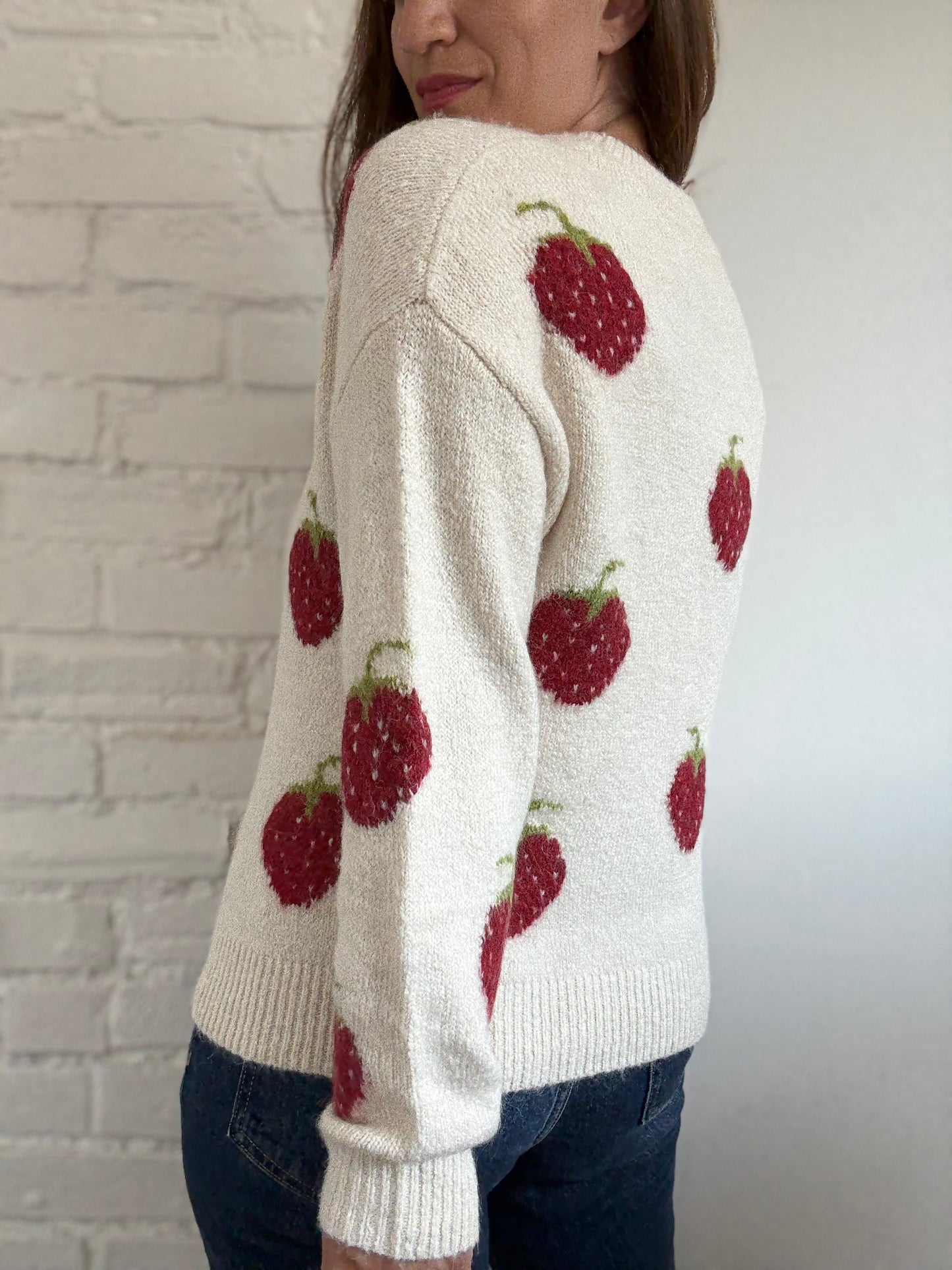 Strawberry Fluffy Sweater - Size M