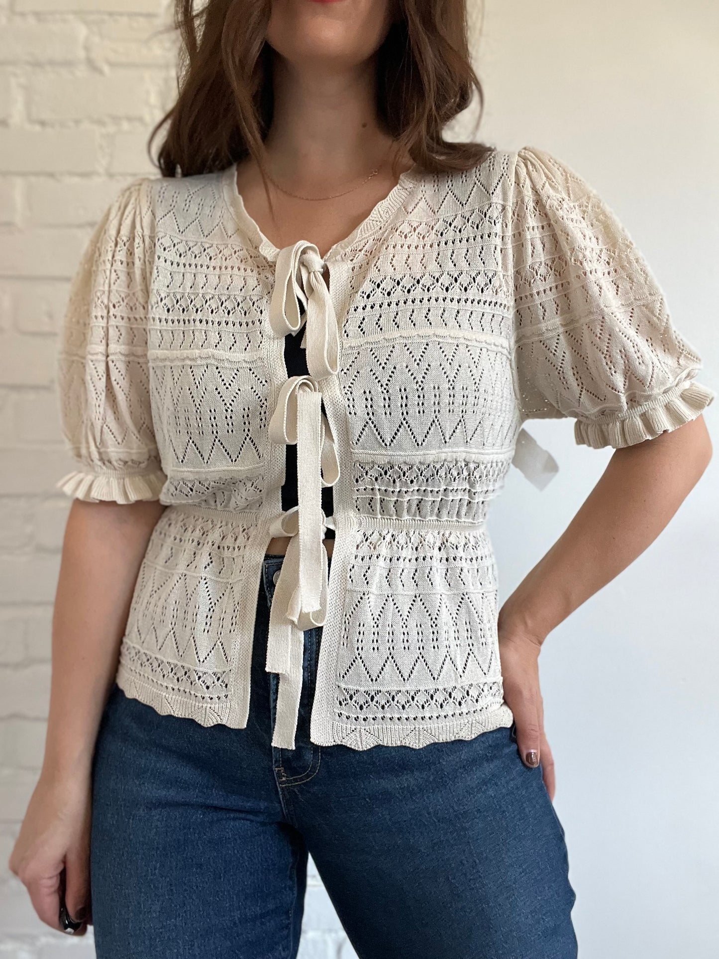 Pointelle Front Tie Top - M/L