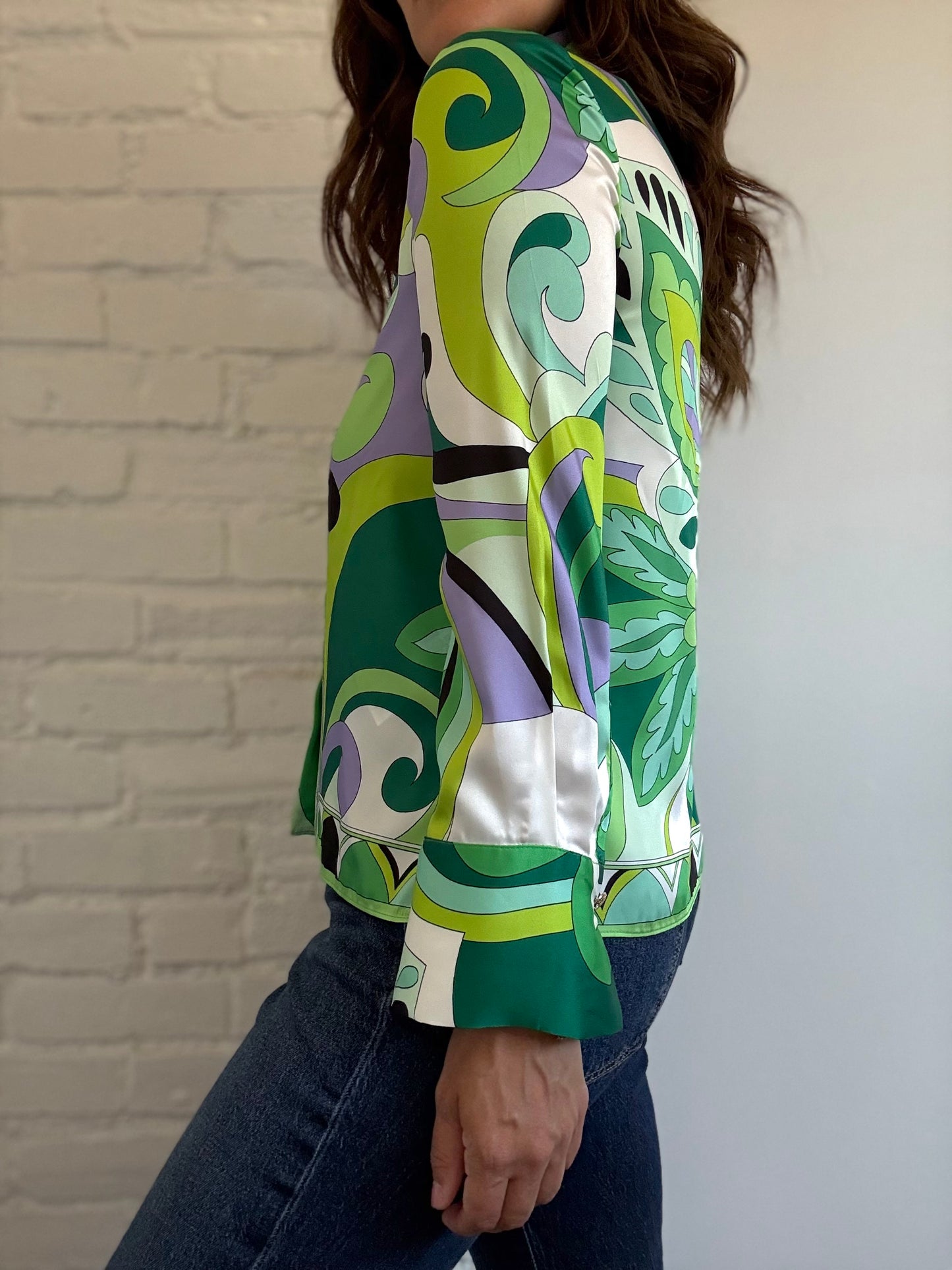 Colourful Psychedelic Satin Shirt - Size S