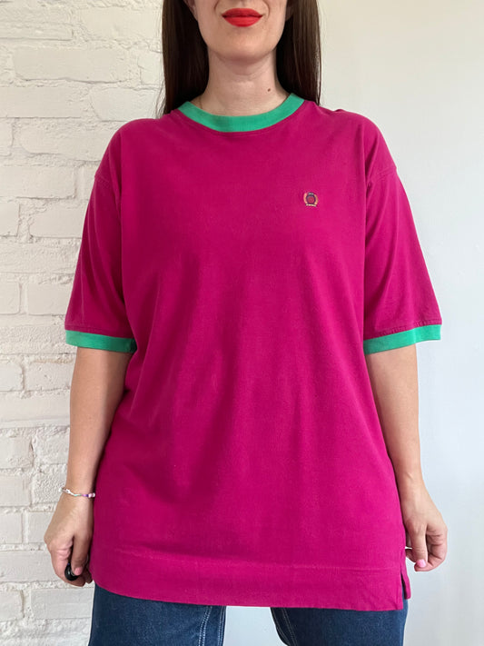 Vintage Tommy Hot Pink Colour Block T-shirt - XL