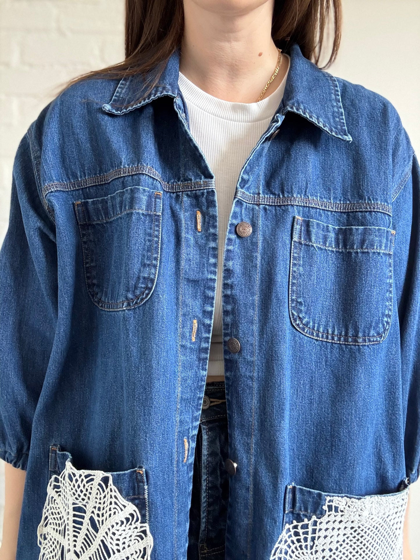Boho Denim Jean Jacket - Sz. L