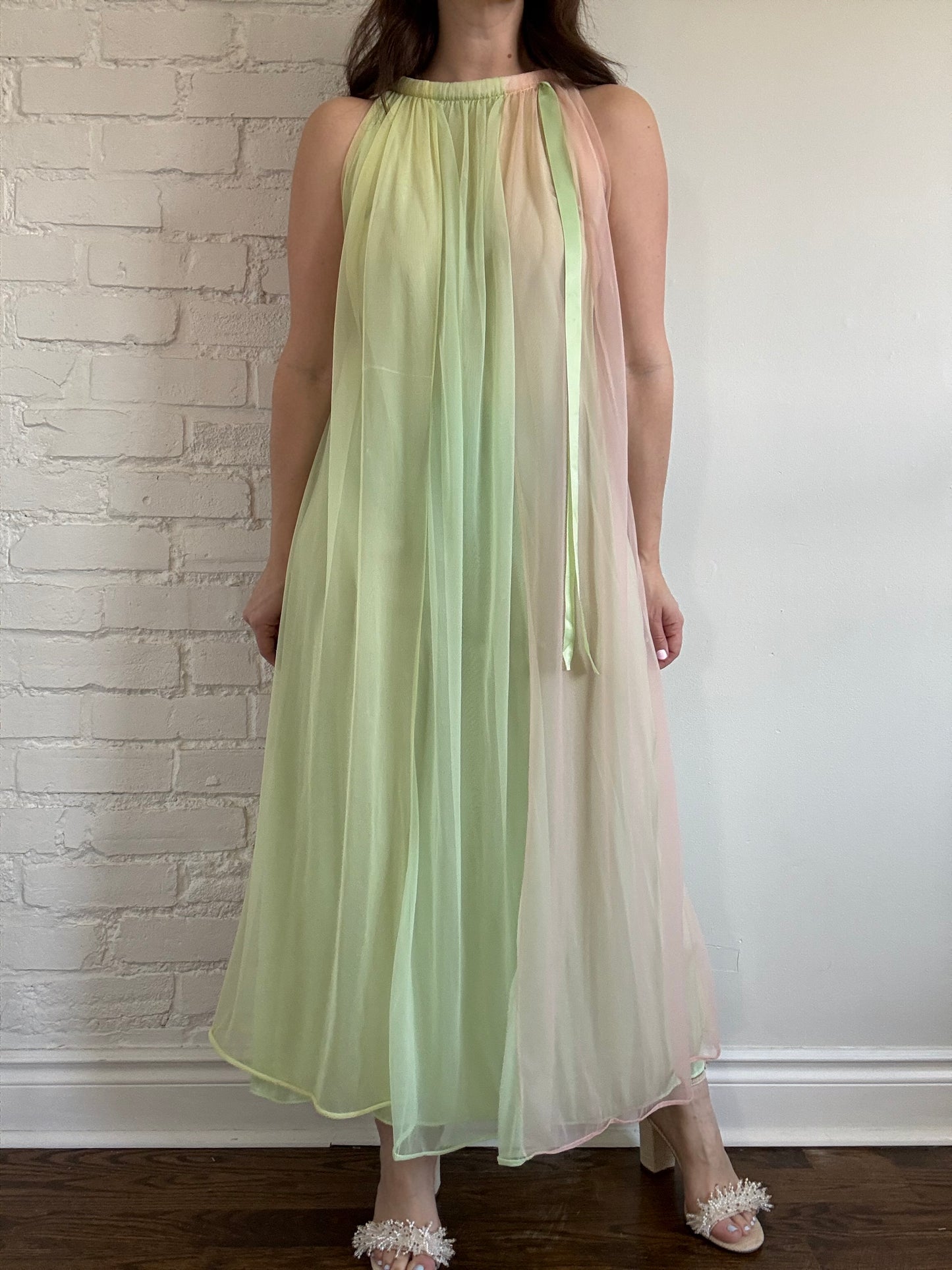 60s Pastel Nylon Chiffon Dress - Sz. M/L