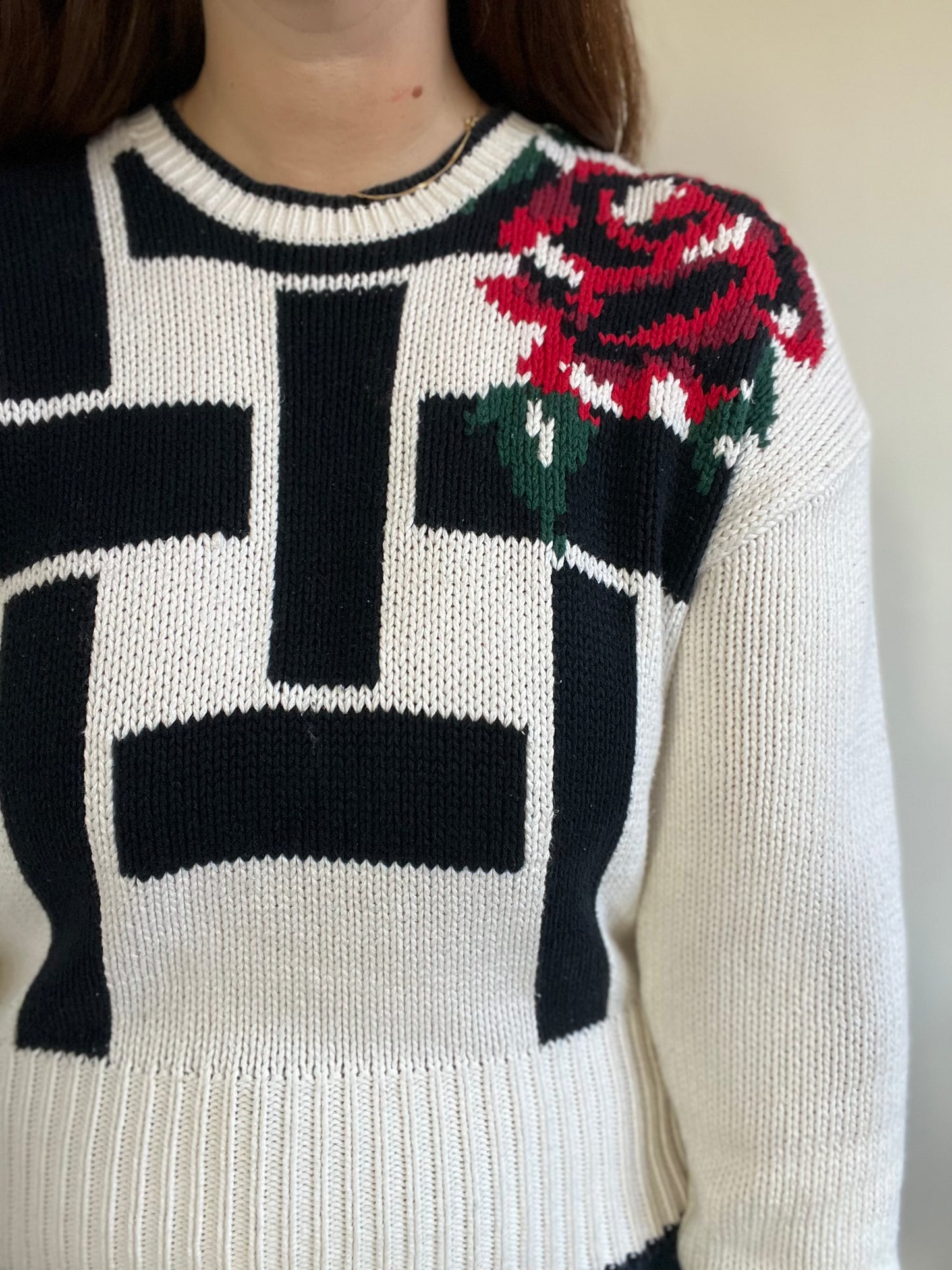 Bold Rose Knit Sweater - Size M