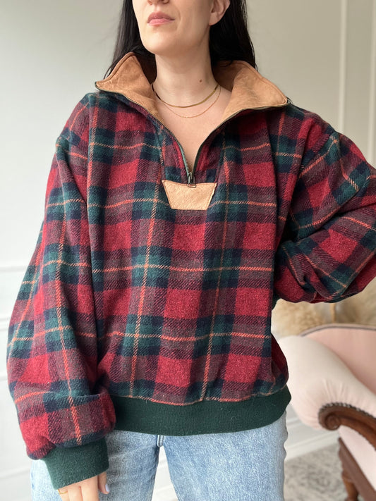 Vintage Plaid Suede Pullover - Size XL