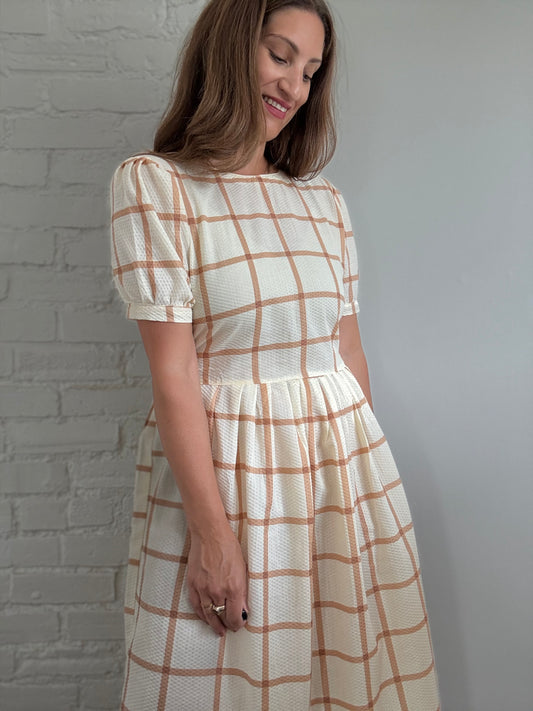 Handmade Caramel Plaid Dress - Size L