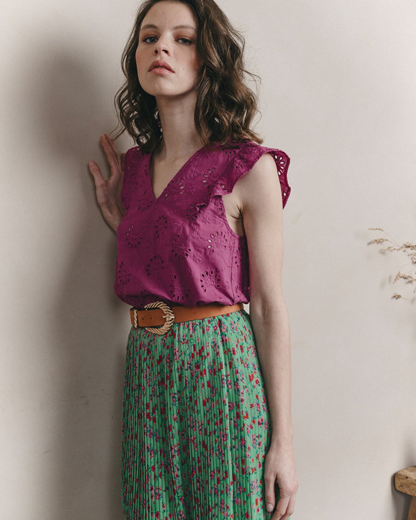 Country Floral Pleated Skirt - Sz. M