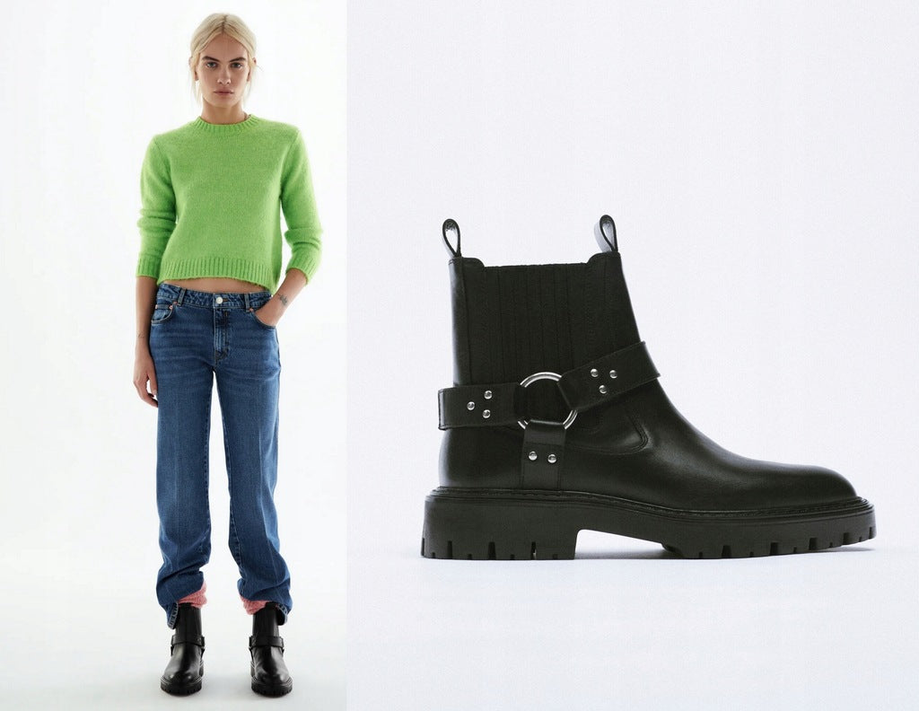 New Leather Biker Ankle Boots - 39 or 8