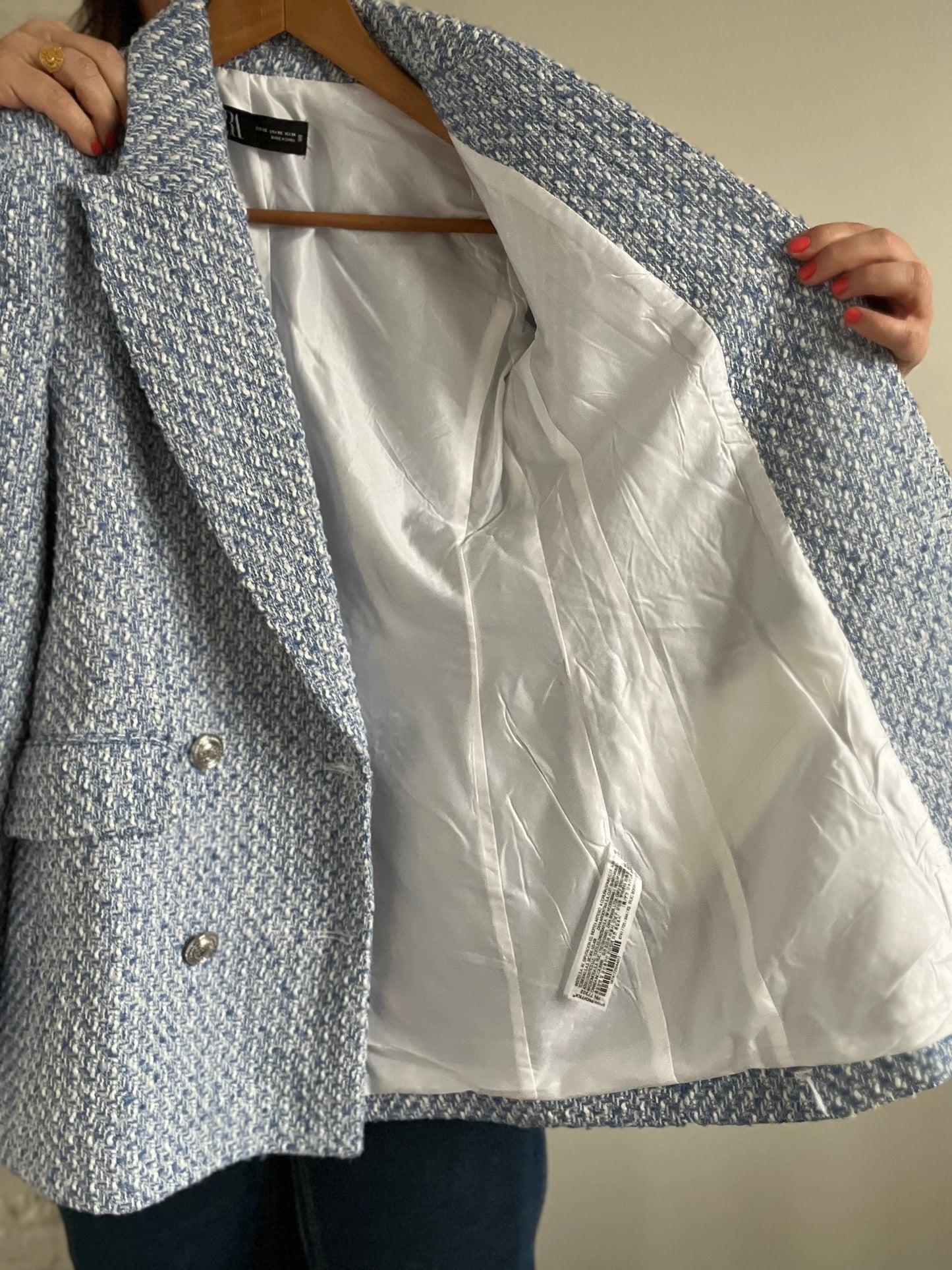 Textured Weave Double Breasted Blazer - XS