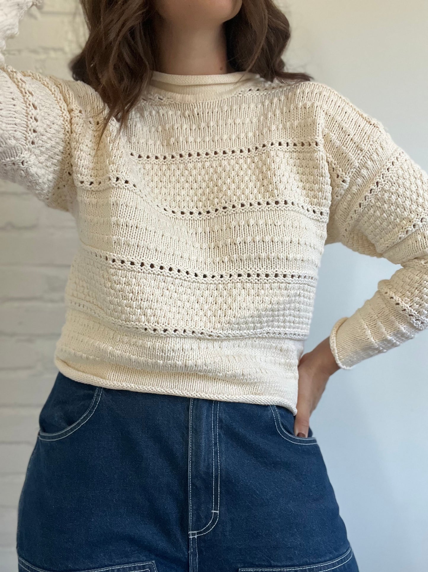 100% Cotton Fisherman Crop Sweater - S/M