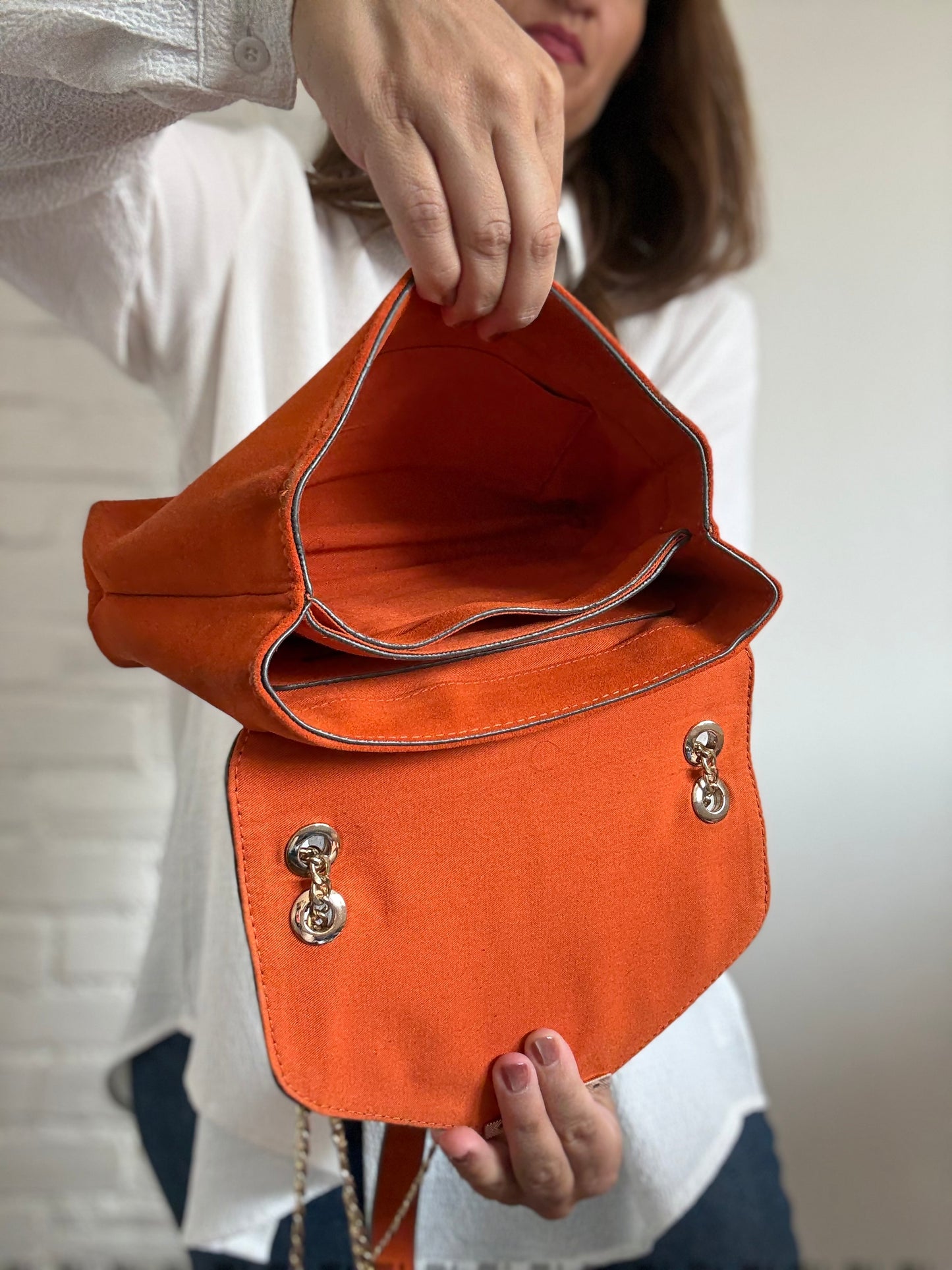 Orange Leather Suede Purse