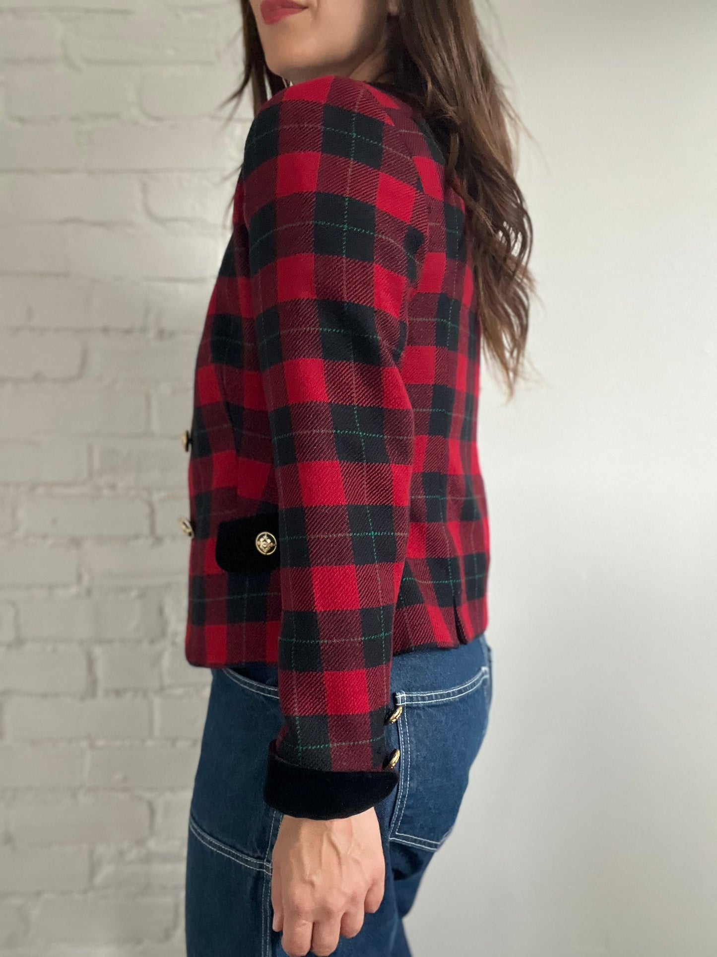 Red & Black Plaid Blazer - M