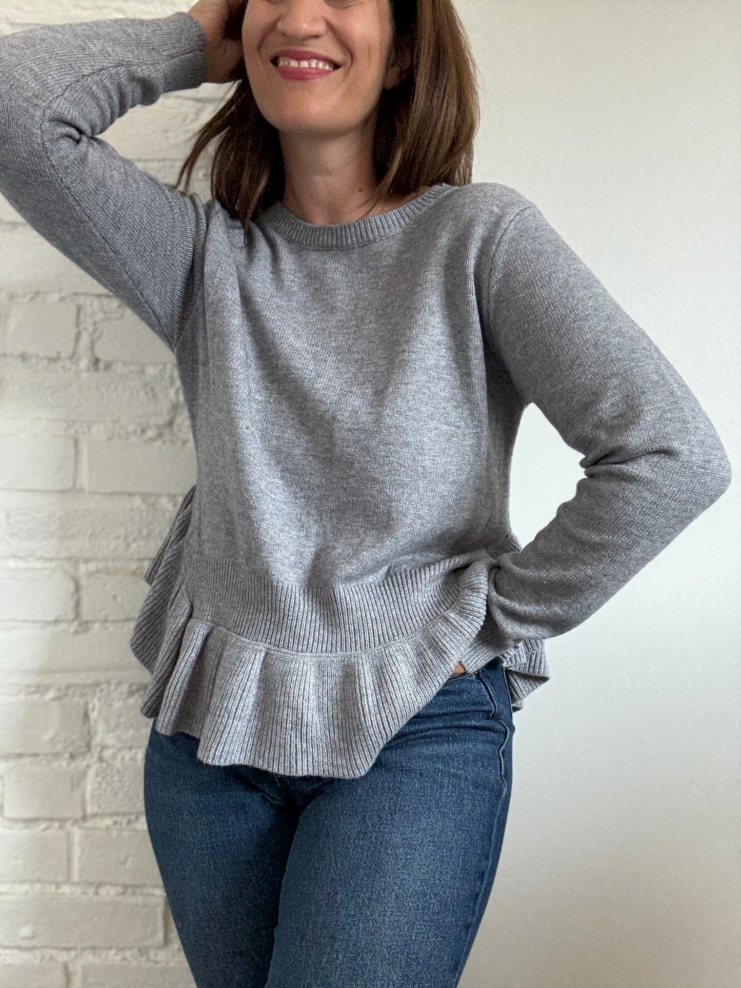 Ruffle Flounce Grey Sweater - Size L