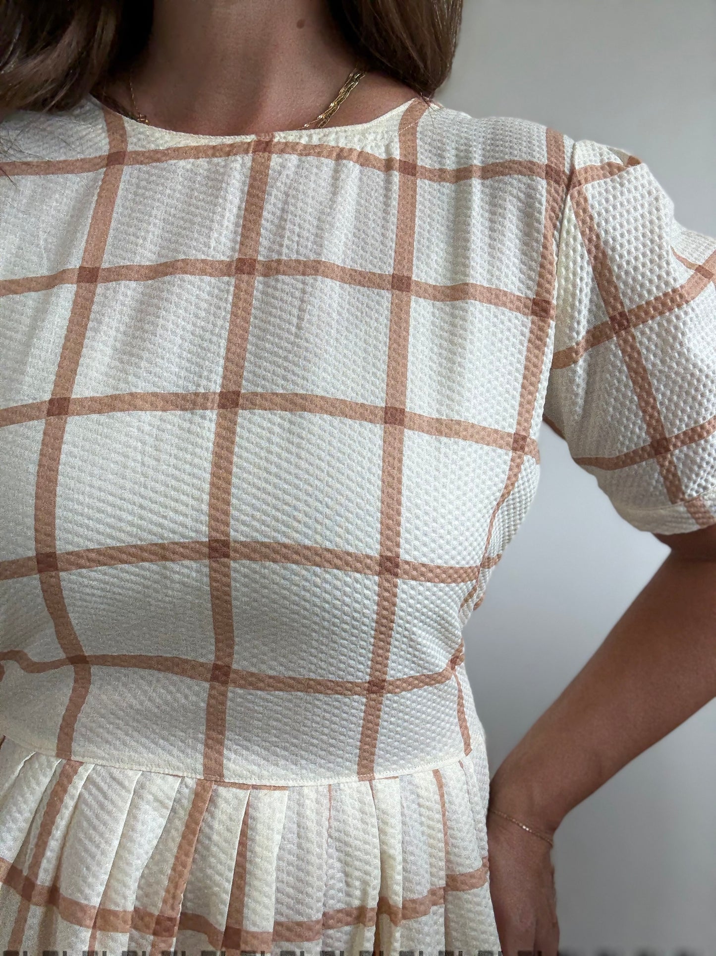 Handmade Caramel Plaid Dress - Size L