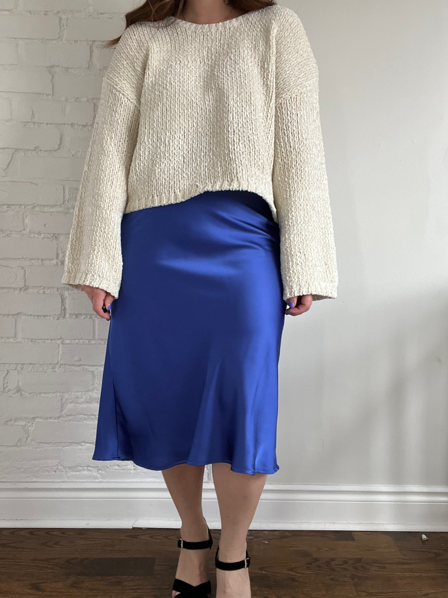 Royal Blue Satin Skirt - L or 12