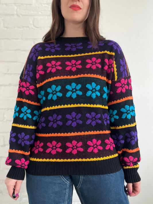 Metallic Floral Sweater - Size L