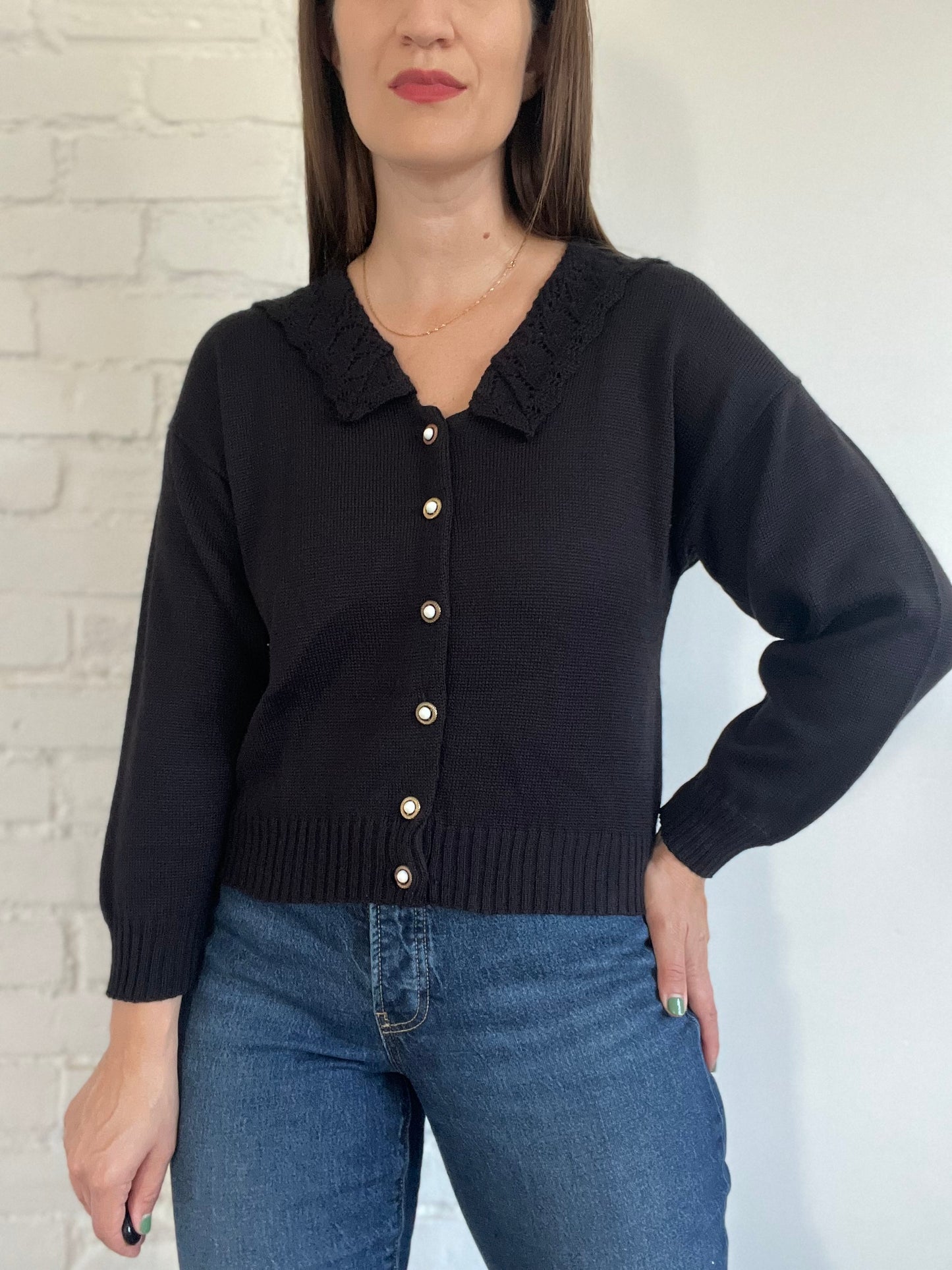 Black Lace Collar Knit - S