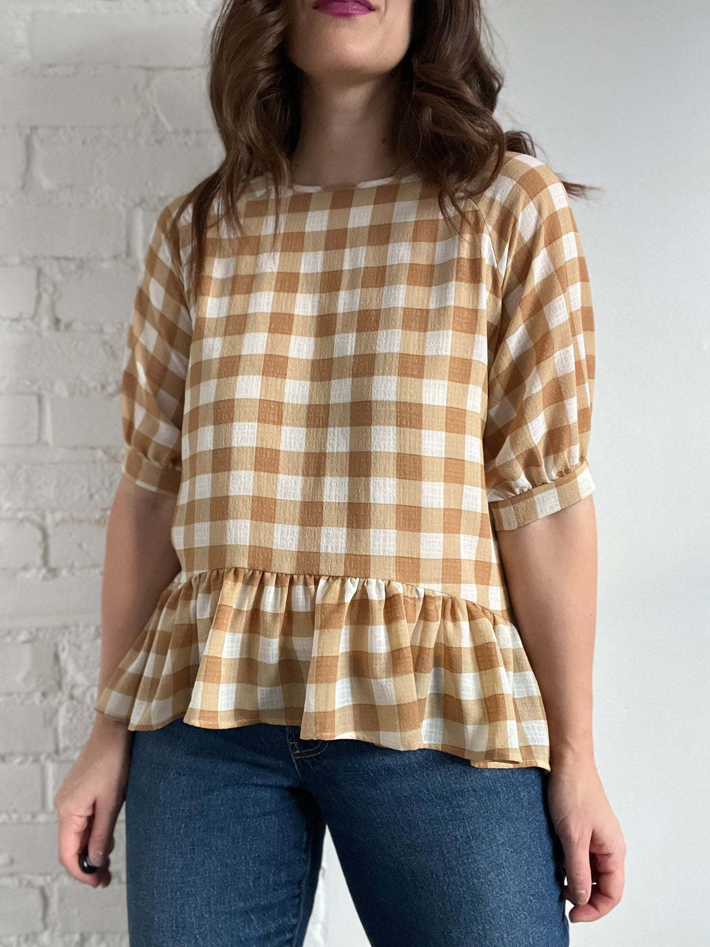 Gingham Neutral Top - Sz. M