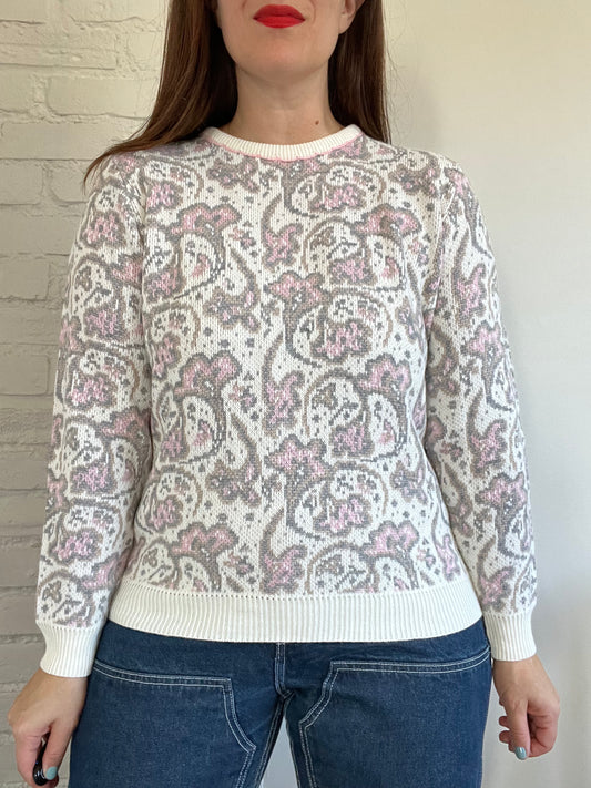 Creamy Floral Knit Sweater - Size M