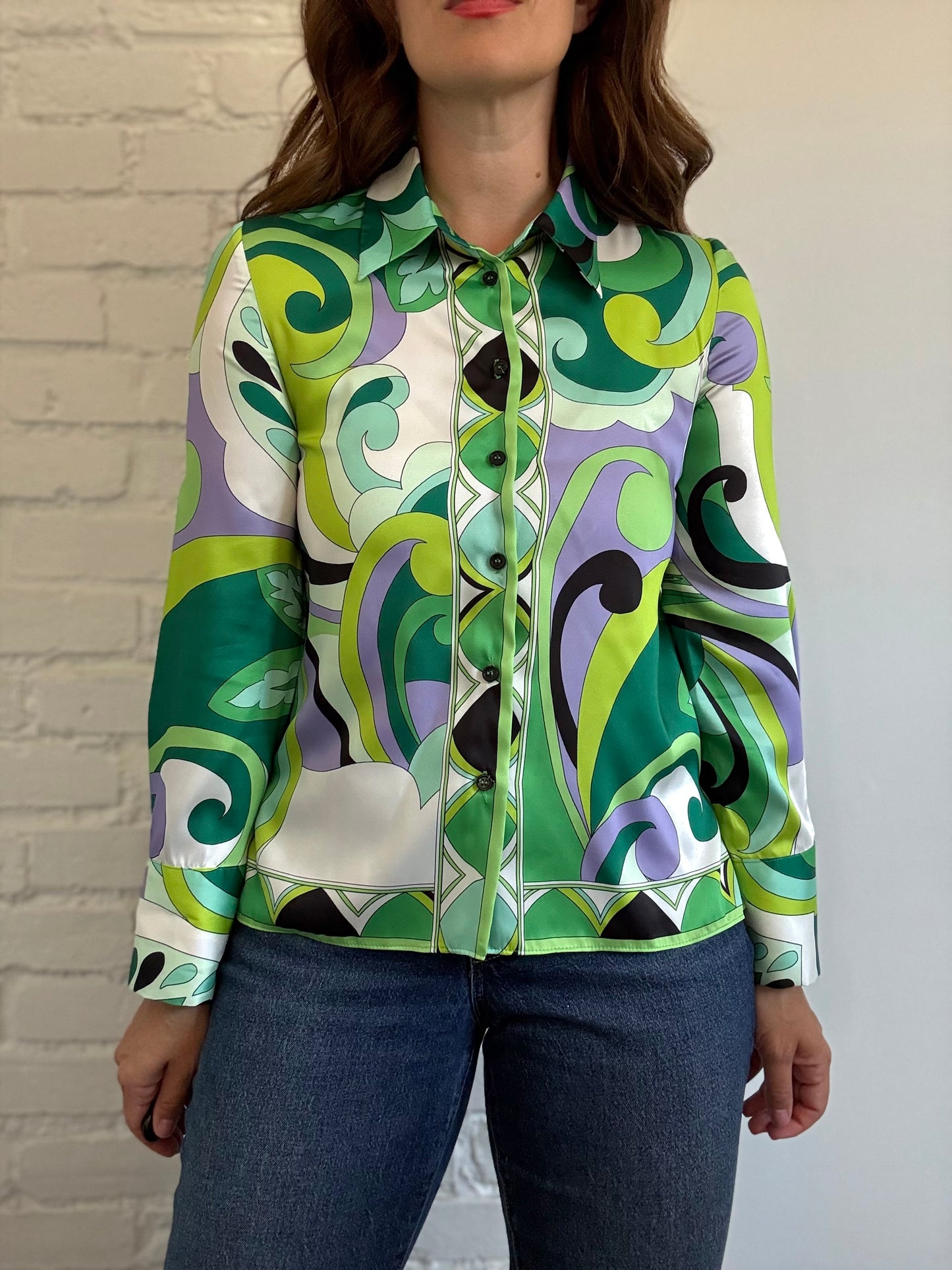 Colourful Psychedelic Satin Shirt - Size S