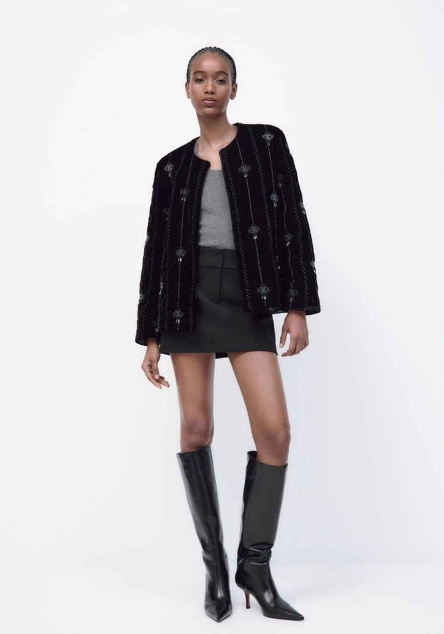 Zara Embroidered Velvet Jacket - S (oversized)