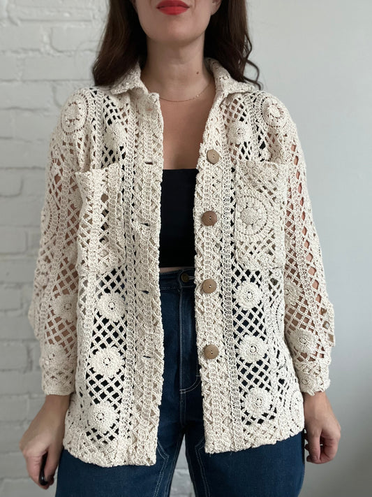 Crochet Knit Cardigan - Size S (Very Oversized)