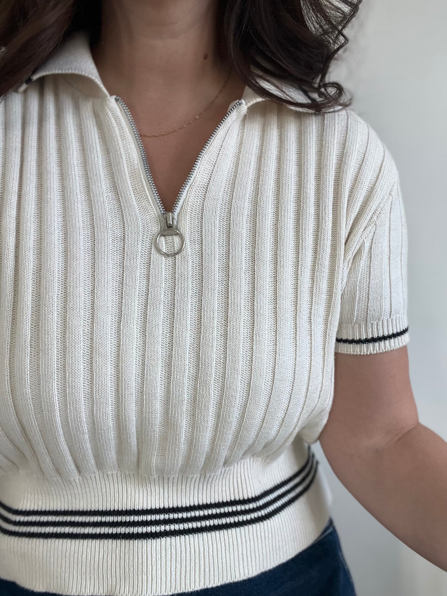 Ribbed Cream Quarter Zip - Size L