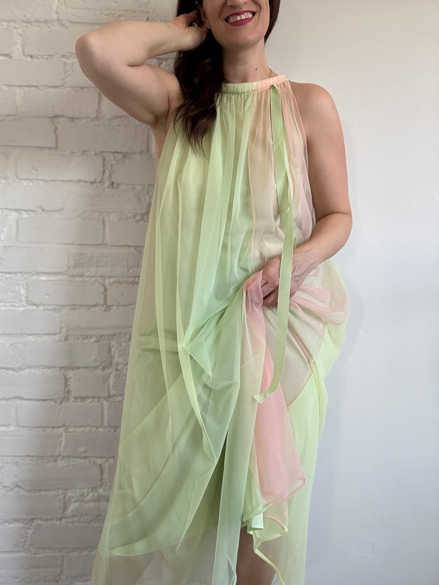 60s Pastel Nylon Chiffon Dress - Sz. M/L