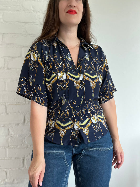 Lion and Gold Regal Satin Shirt - L