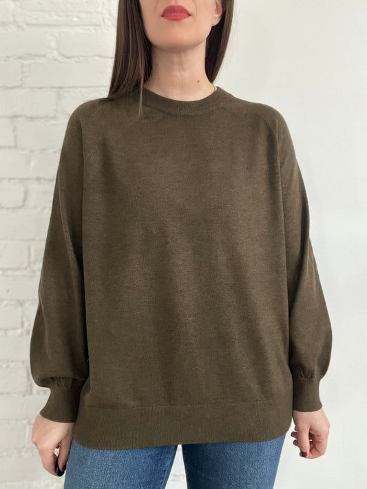 Merino Wool Olive Sweater - M (Oversized)