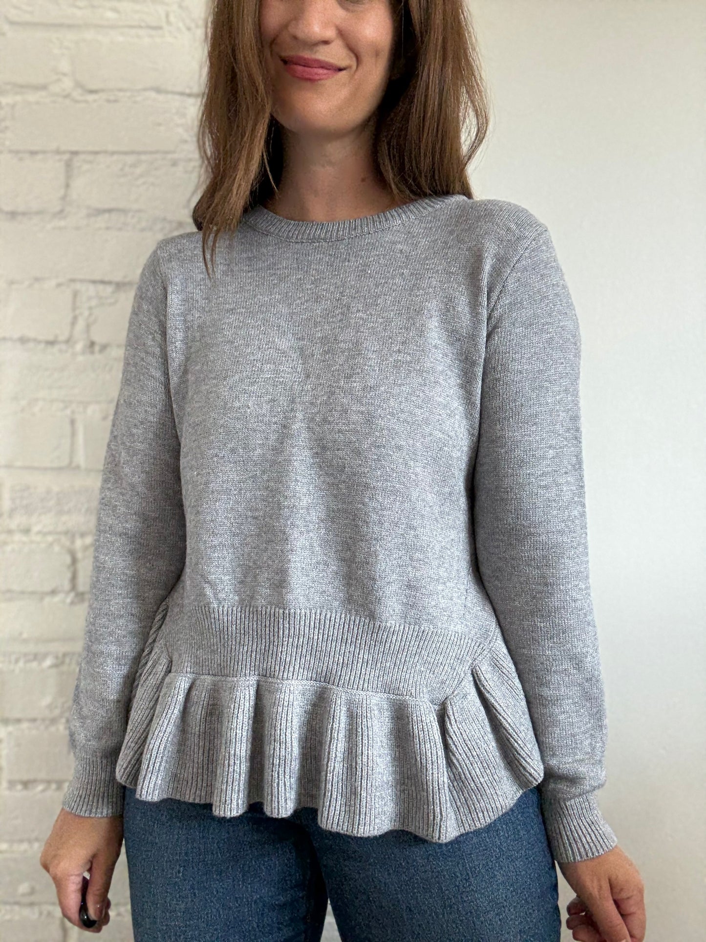 Ruffle Flounce Grey Sweater - Size L