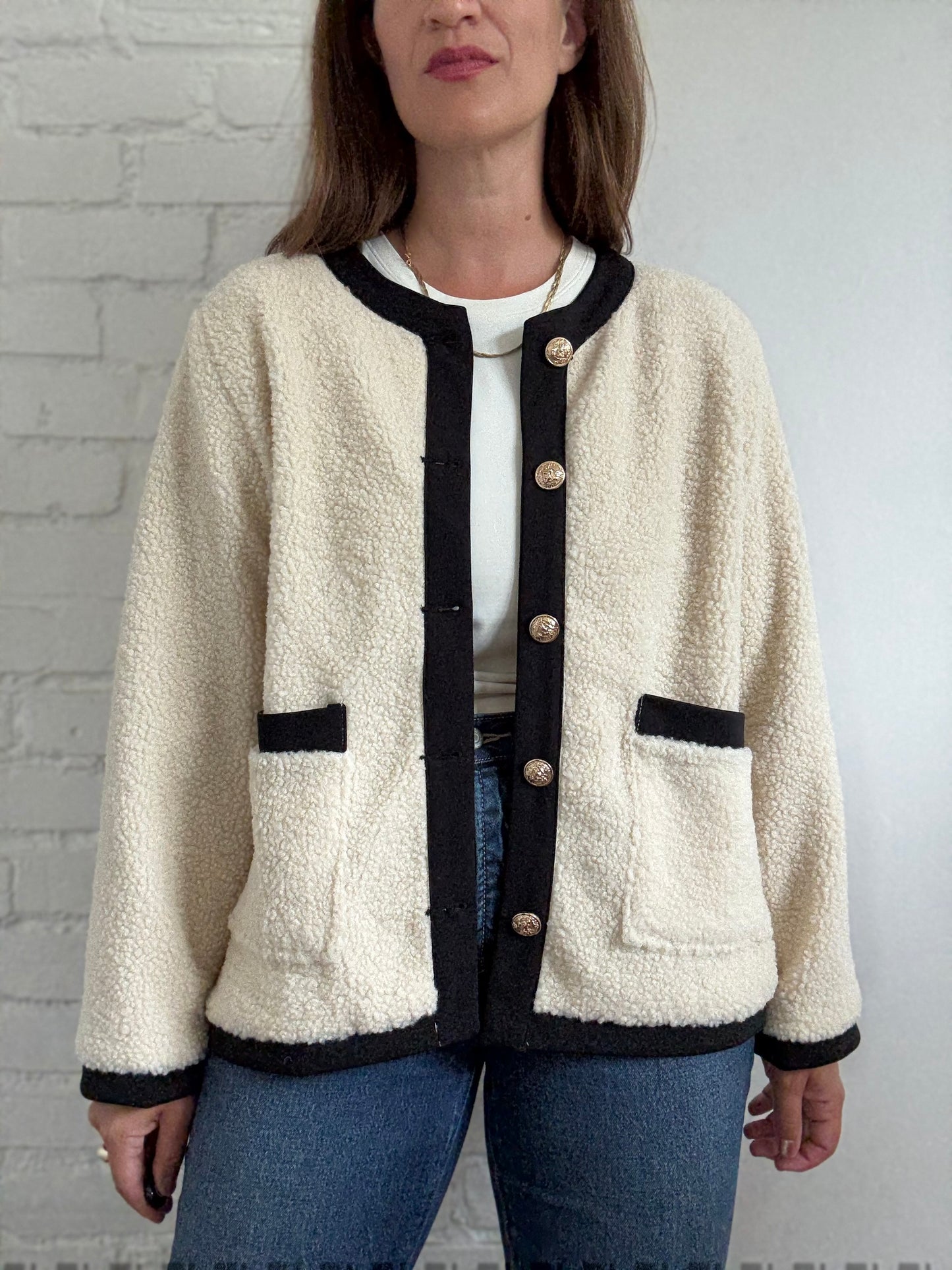 Teddy Boucle Ivory Coat- Size L/XL