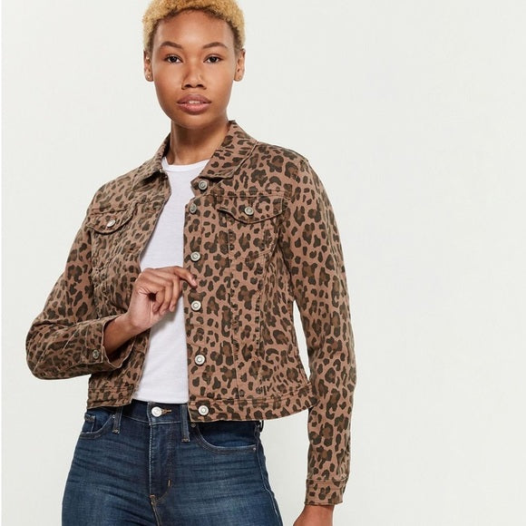 Leopard Denim Jacket - Sz. L (oversized)