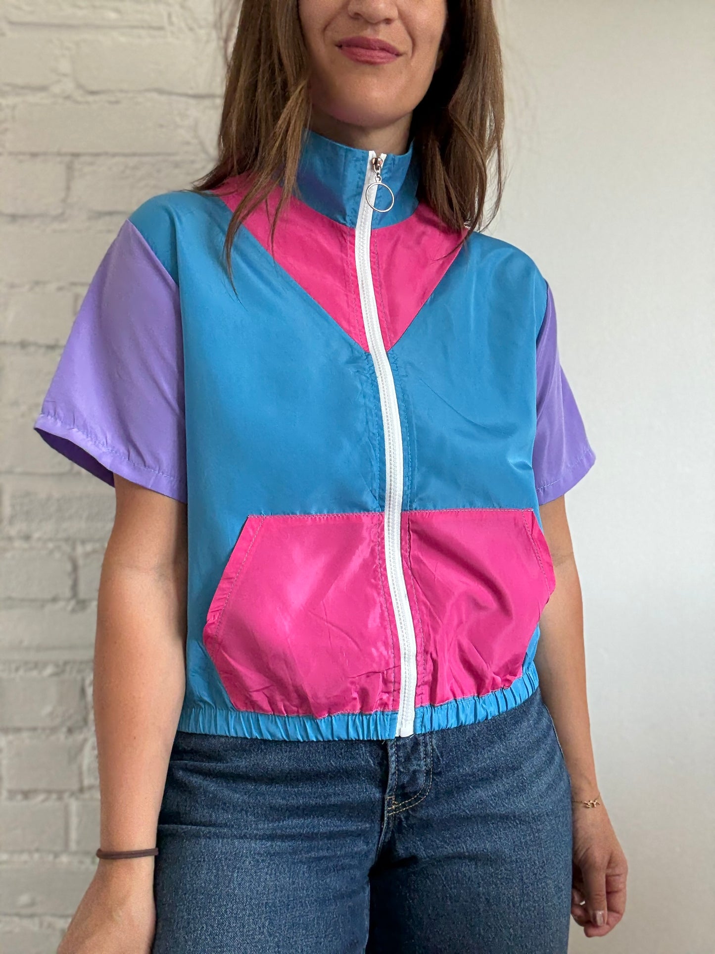 Retro Style Windbreaker Top - Size S/M