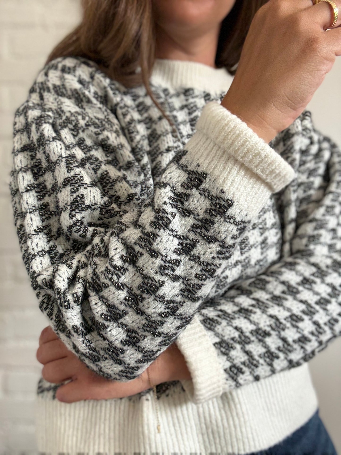 Mango Houndstooth Wool Blend Sweater - Size S