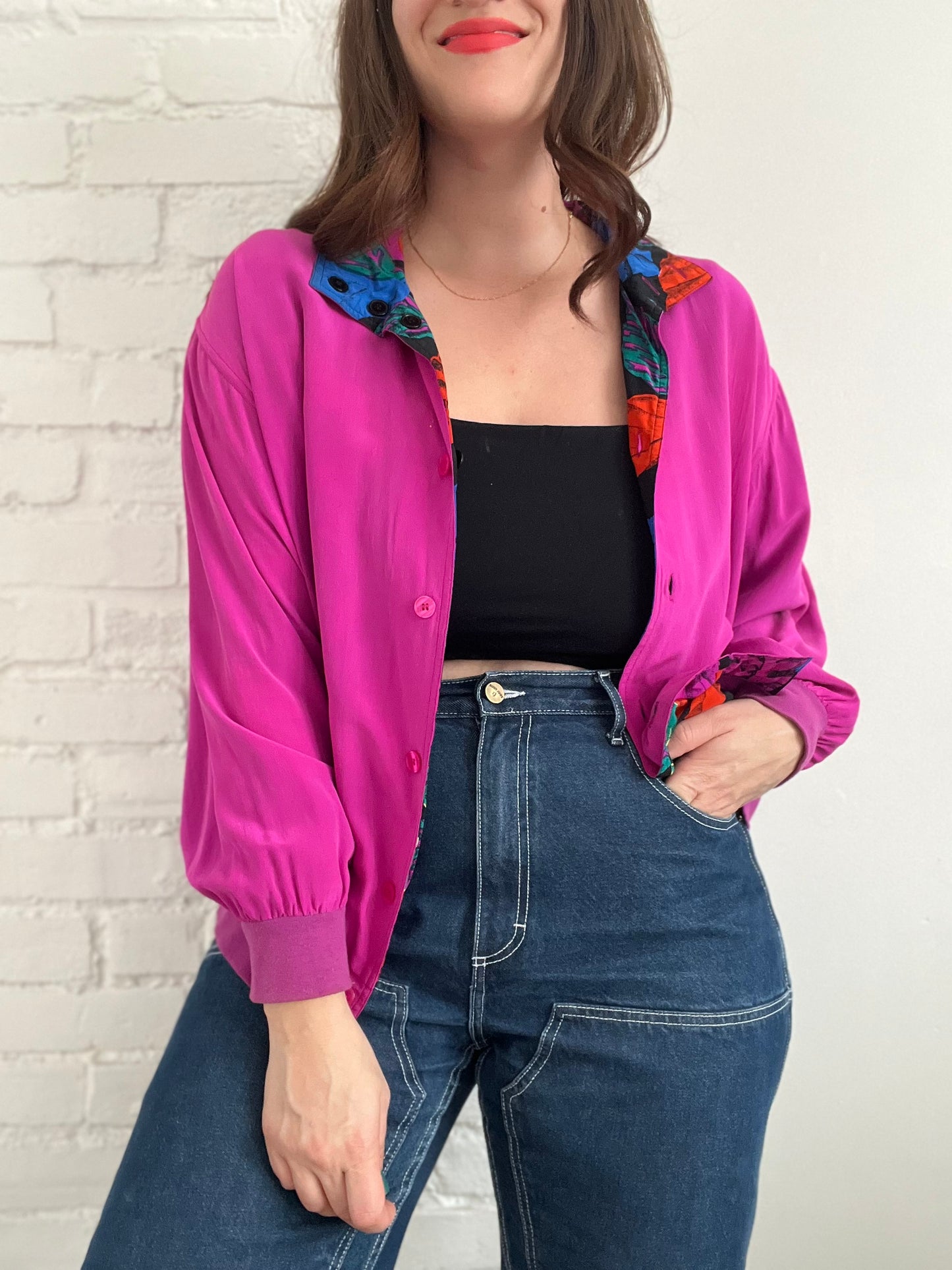 Double-Sided Silk Leaves Bomber - Size L/XL