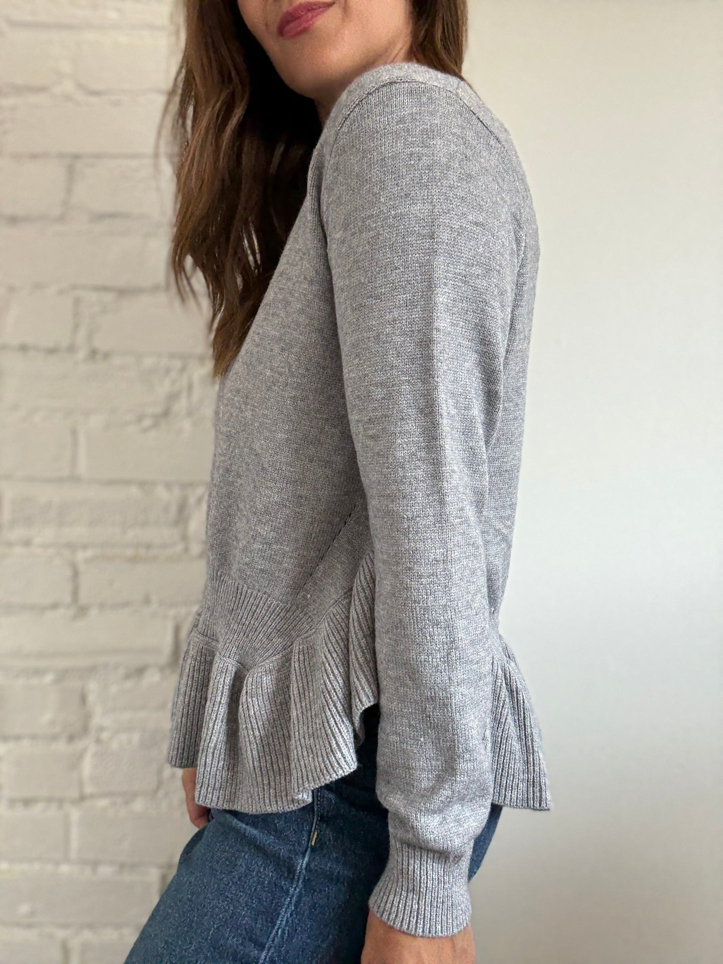 Ruffle Flounce Grey Sweater - Size L