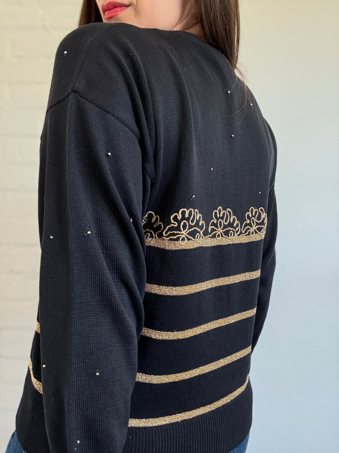 Black n Gold Knit Sweater - Size S/M