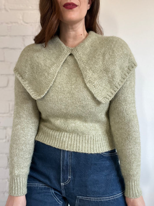 Wide Lapel Sage Sweater - S