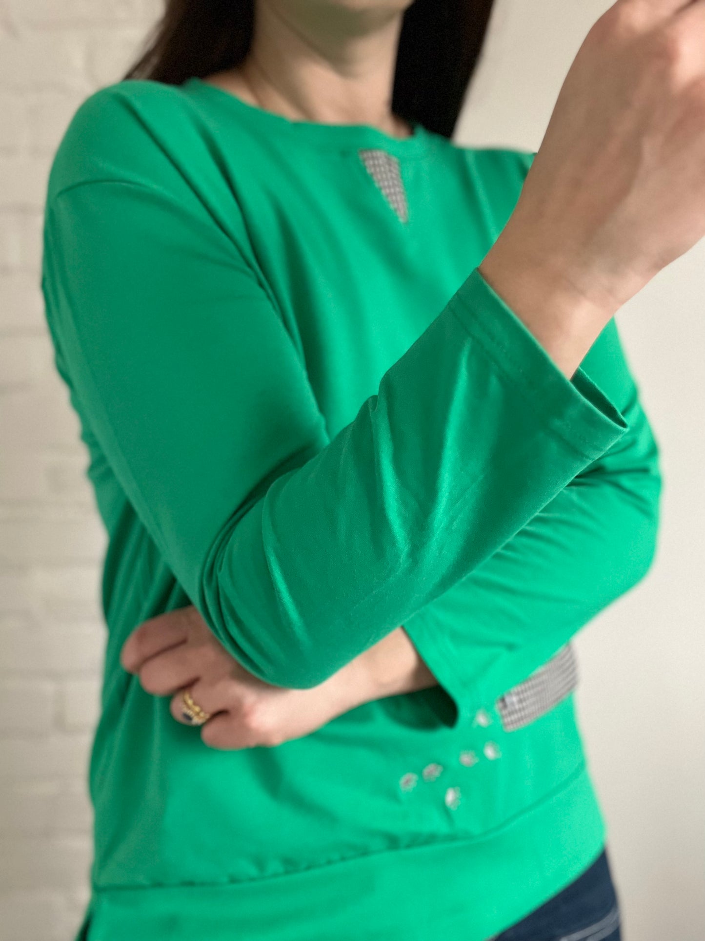 Gingham Cat Emerald Shirt - Size M/L