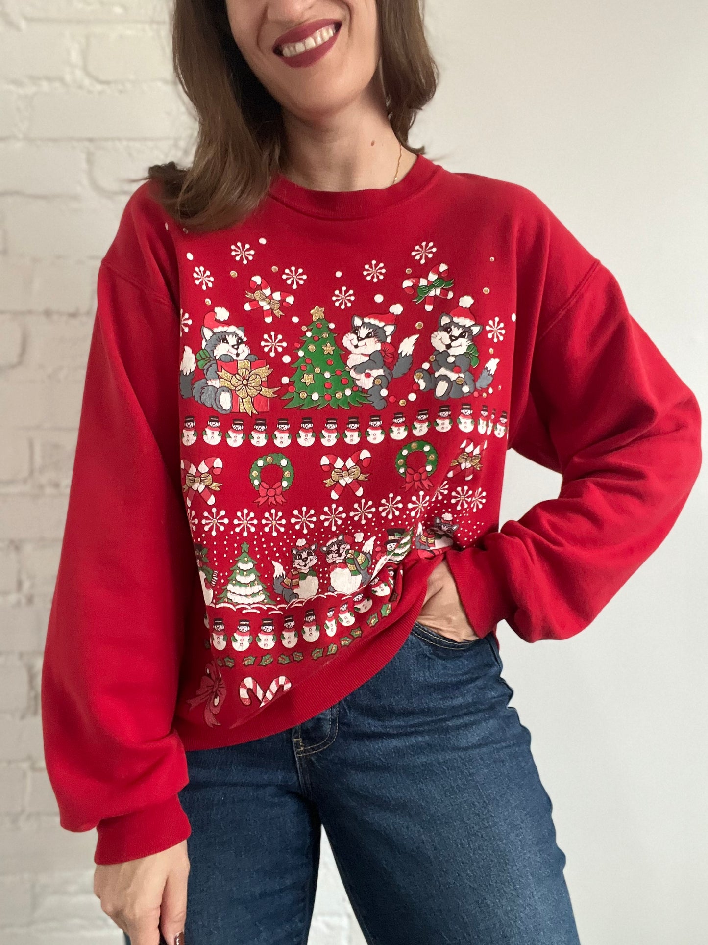 Dancing Cats Crewneck Sweater - L (oversized)