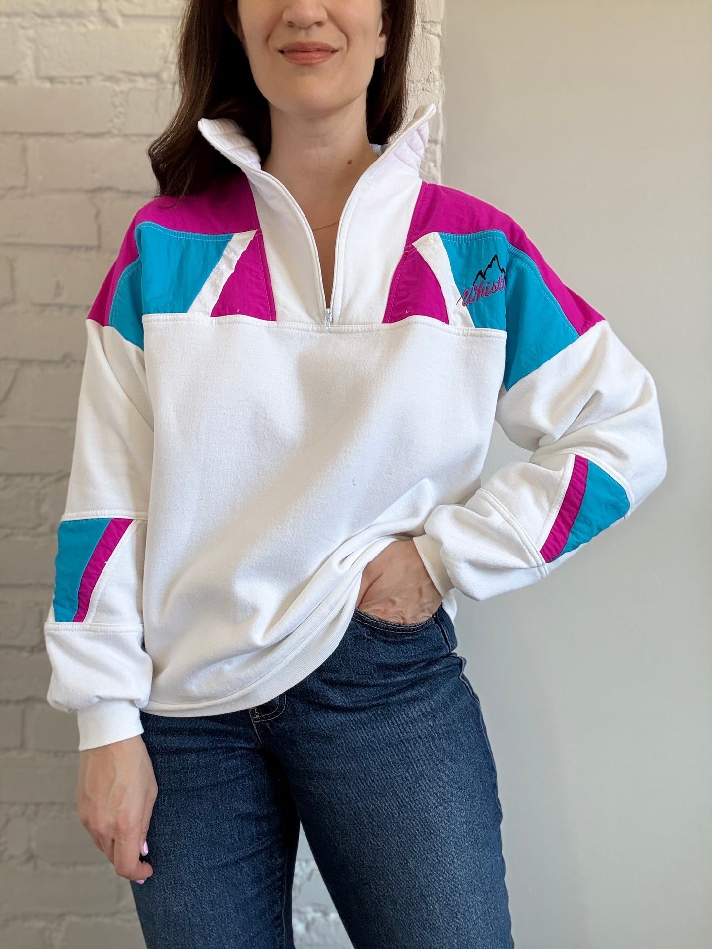 Retro Whistler Quarter Zip Sweater - Size L