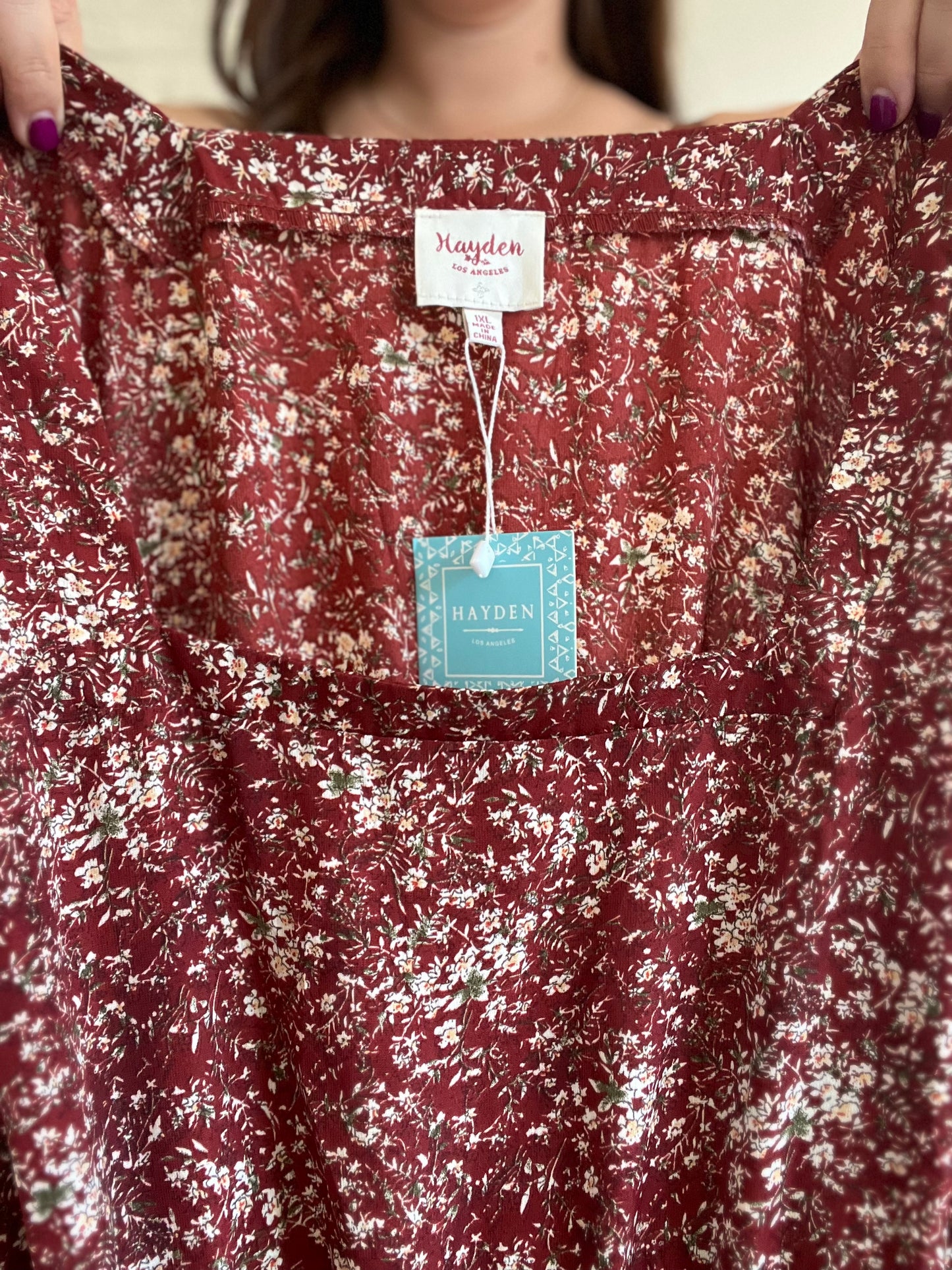 Square Neck Puff Sleeve Dress -1XL