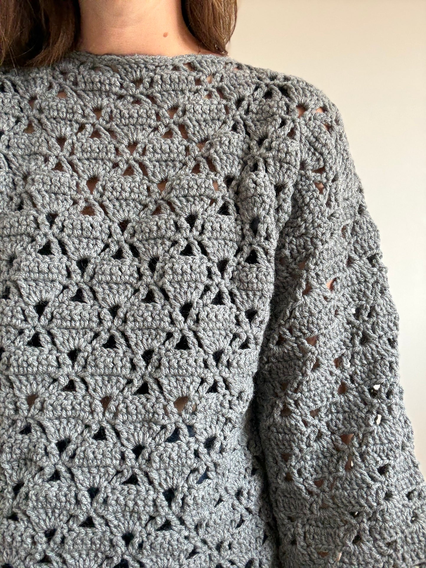 Handmade Crochet Grey Sweater - Size S (oversized)