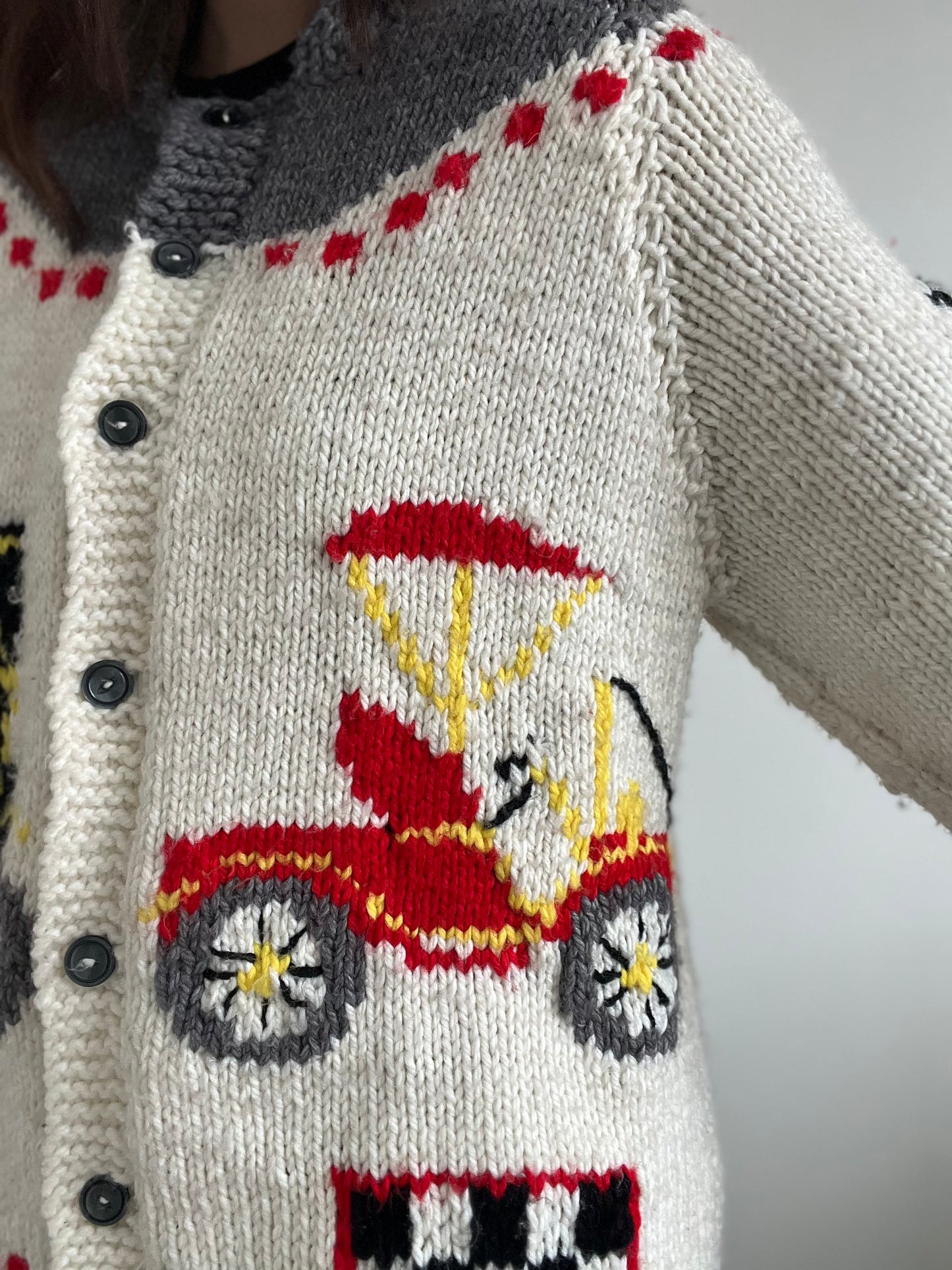 Vintage Cowichan Wool Knit Race Car Sweater - Size L/XL