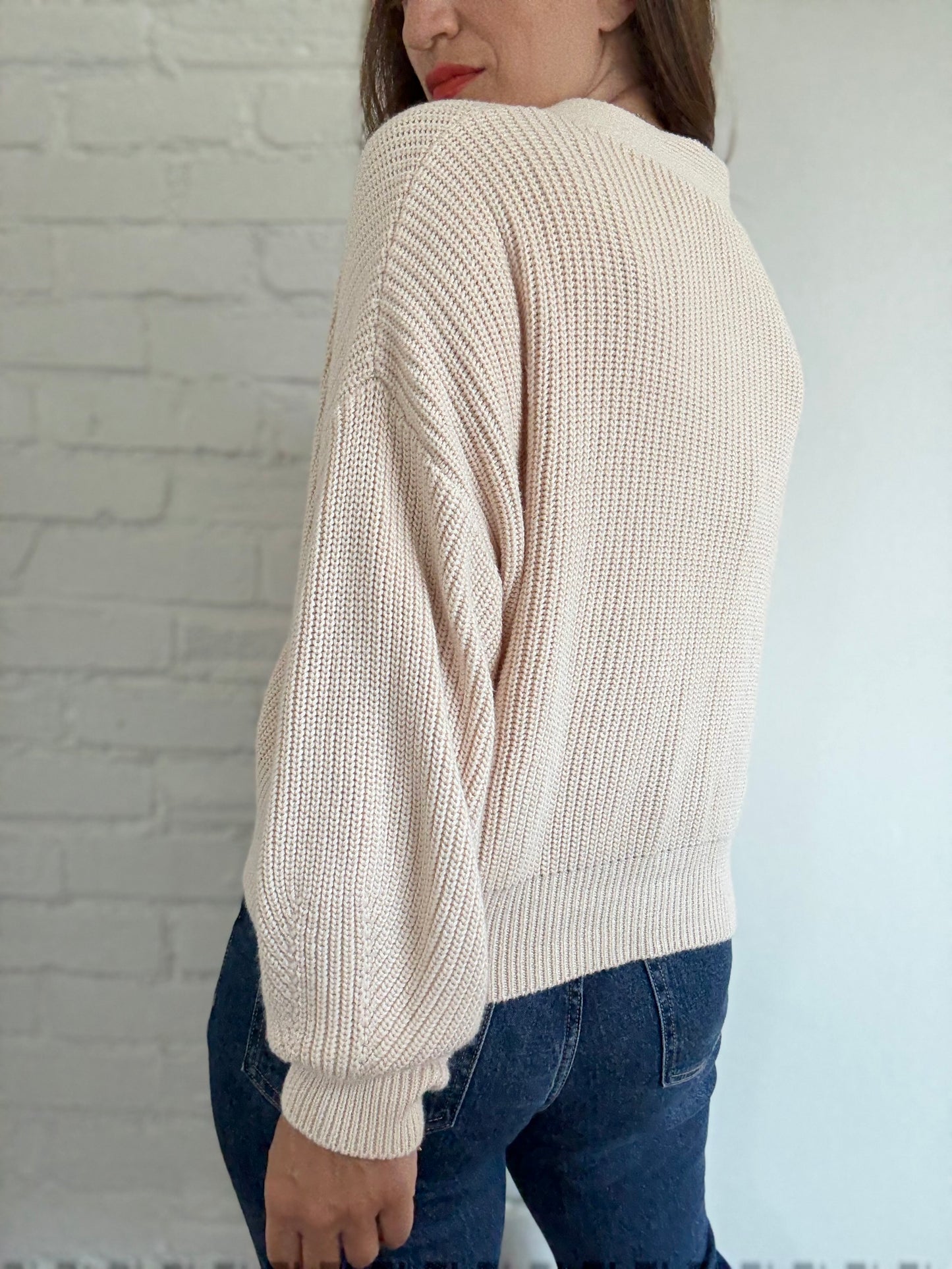 Relaxed Beige Knit Cardigan - Size M/L