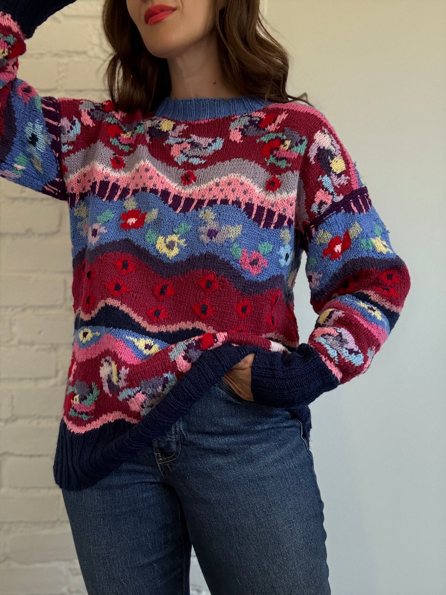 Vintage Abstract Knit Sweater - Size L